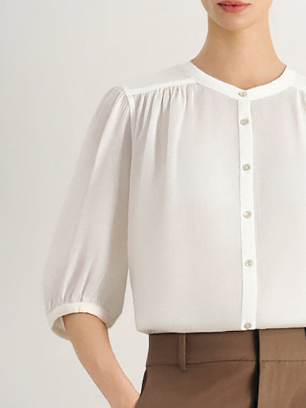 Cotton V-Neck 3/4 Sleeve Blouse