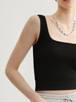 Black Square-Neck Fitted Cropped Tank