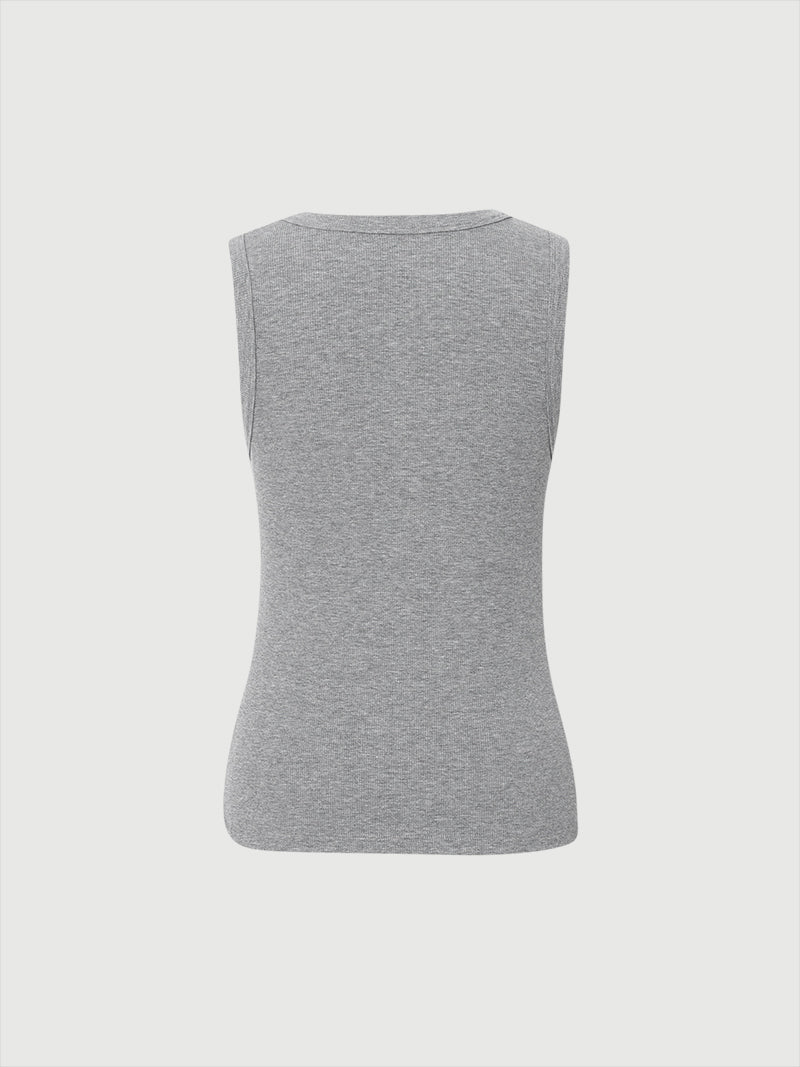 Women's Gray Round Neck Sleeveless Vest Top 4F3200532