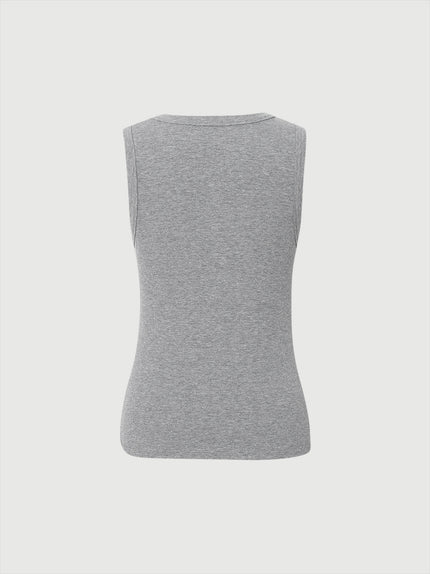 Women's Gray Round Neck Sleeveless Vest Top 4F3200532