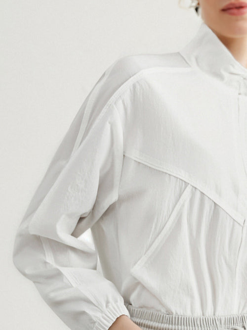 Load image 1 in gallery view. White Sheer Stand-Collar Jacket