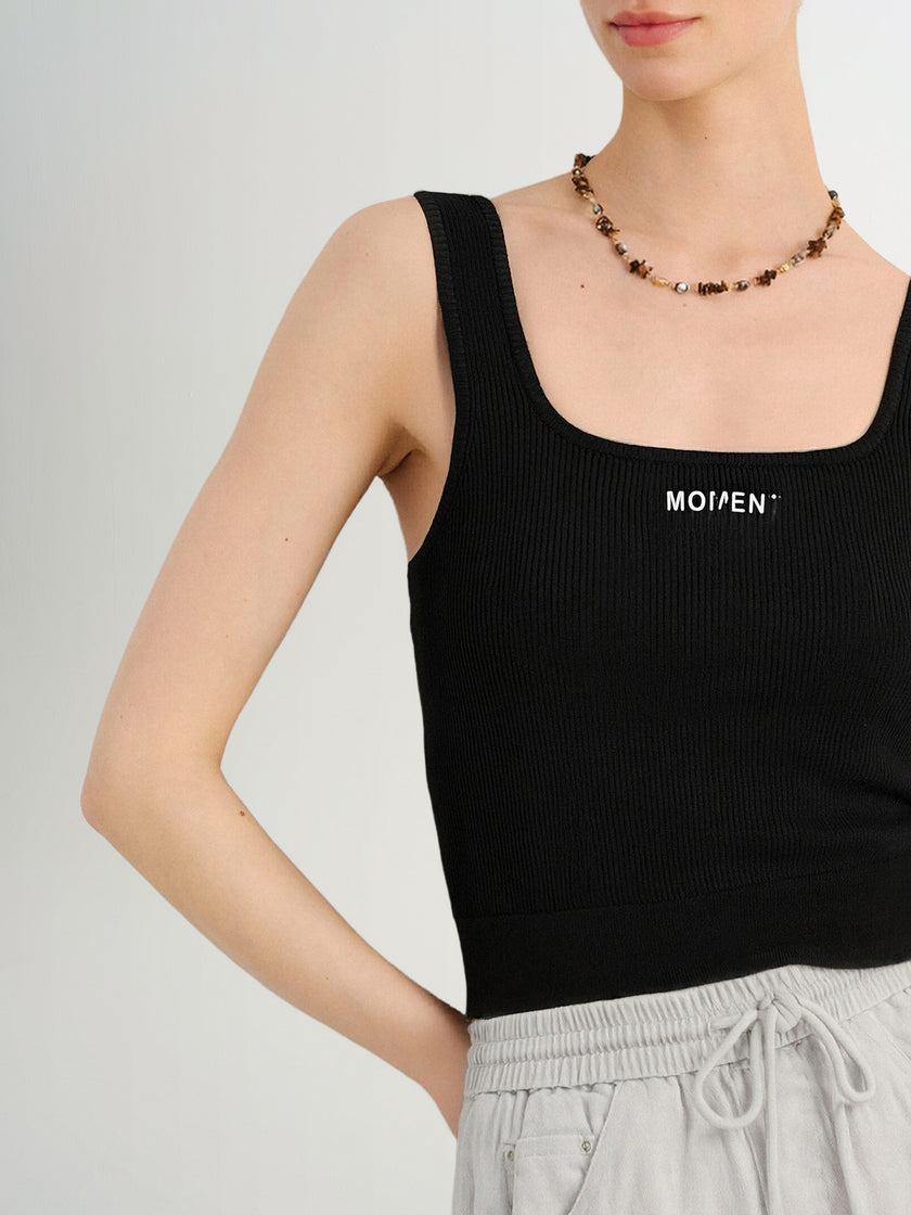 Black Square-Neck Sleeveless Tank