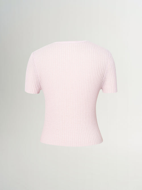 Load image 1 in gallery view. Micro Split-Neck Short-Sleeve Knit Top