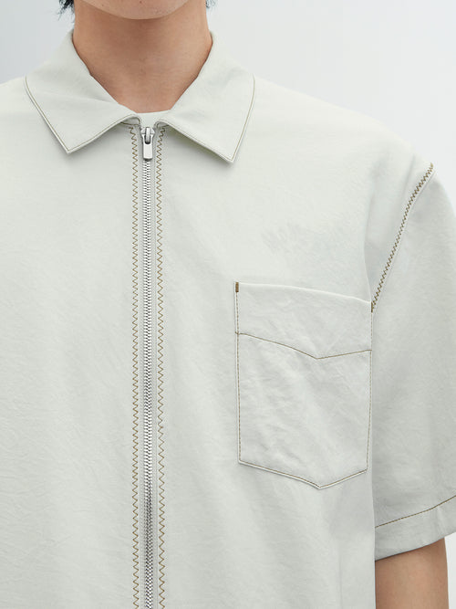 Load image 1 in gallery view. Acetate-Blend Zip Short-Sleeve Shirt