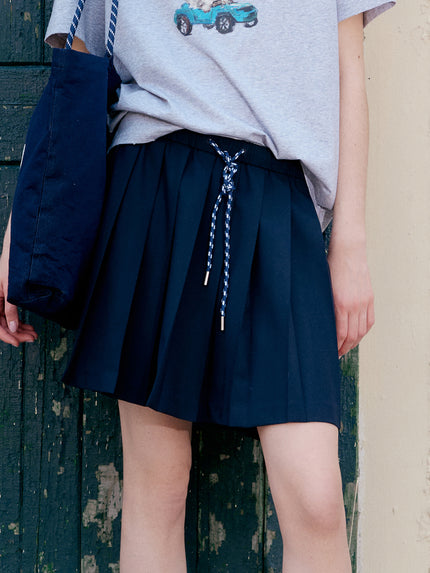 Drawstring Pleated Mini Skirt