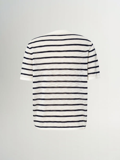 Load image 1 in gallery view. Striped Short-Sleeve Casual Knit Top
