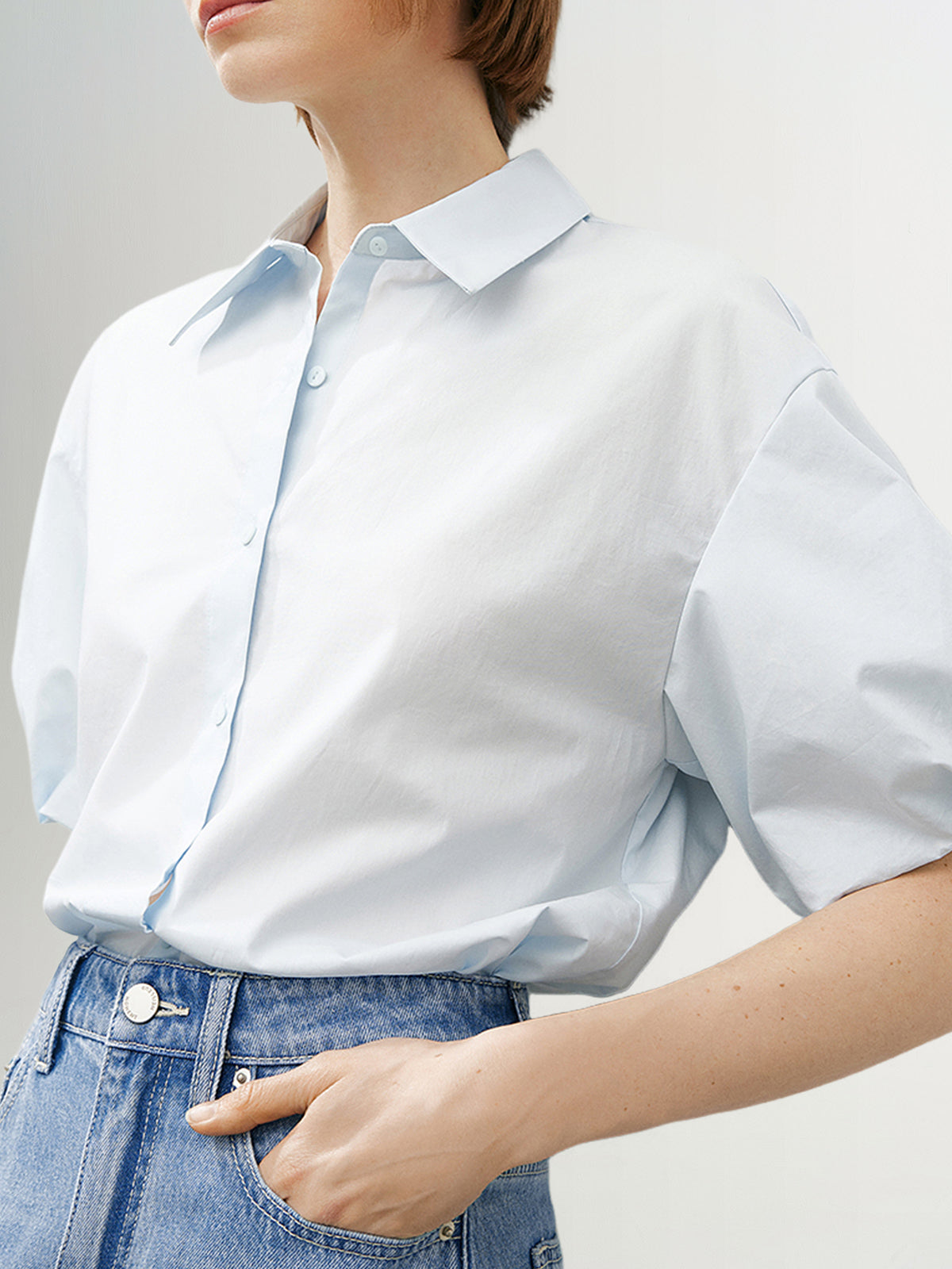 Puff Sleeves 100% Cotton Shirt