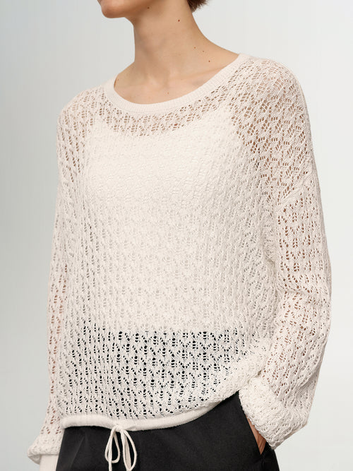 Load image 1 in gallery view. Cotton-Linen Crochet Knit Crewneck Sweater