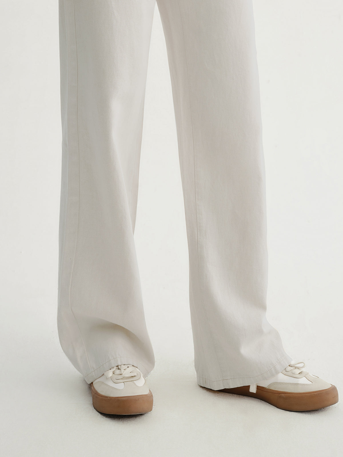Beige Cotton-Blend Straight Jeans