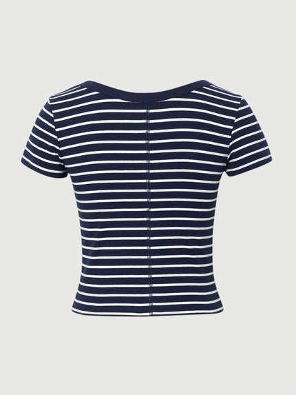 Stripe Round Neck Cotton T-Shirt