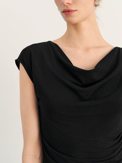 Crewneck Draped Flutter-Sleeve Top