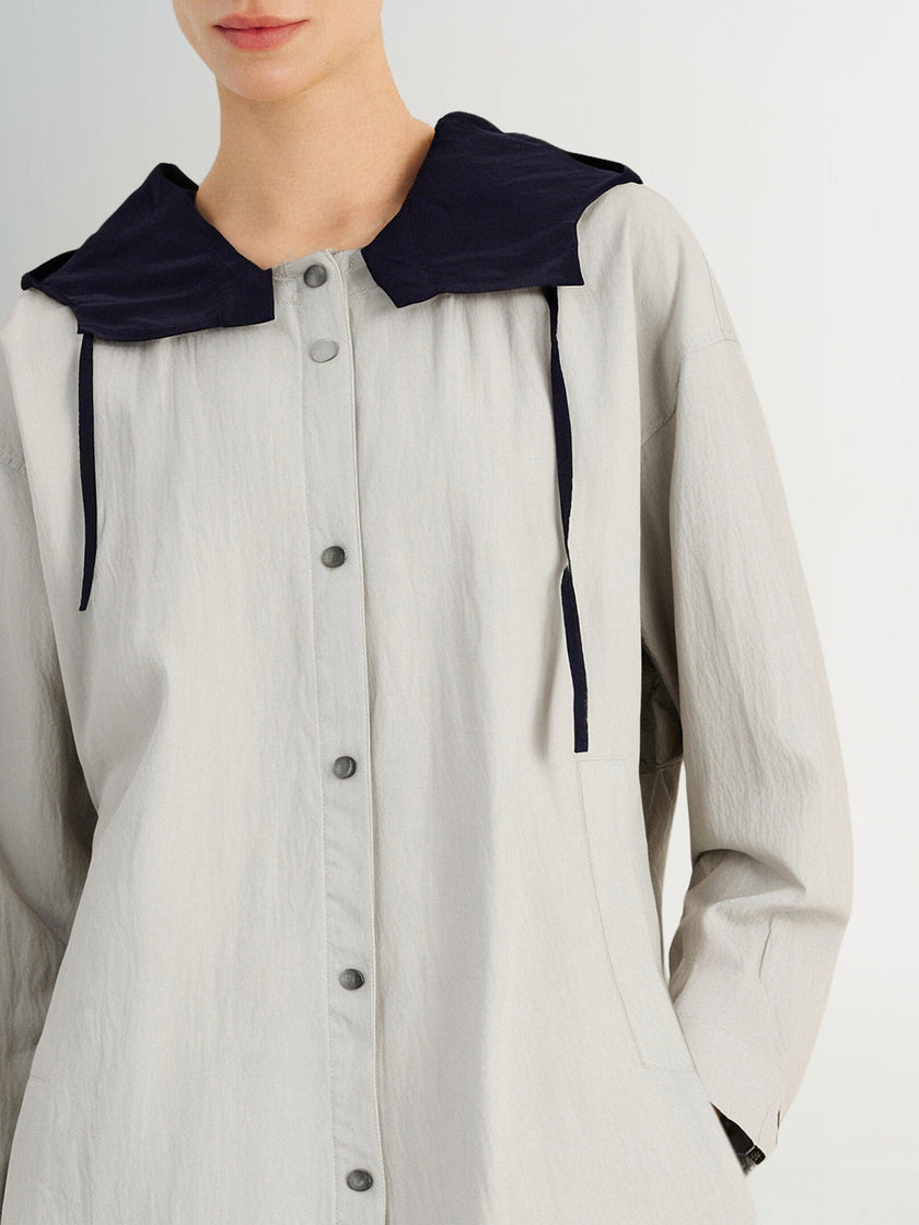 Hooded Drop-Shoulder Mid-Length Jacket