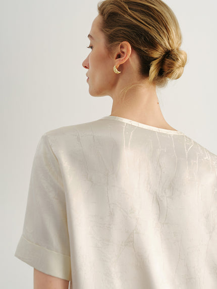 Silk Jacquard Satin Short-Sleeve  Top