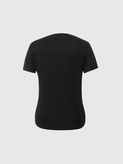 Women's Black Round Neck Short Sleeves T-Shirt 5G4100011X