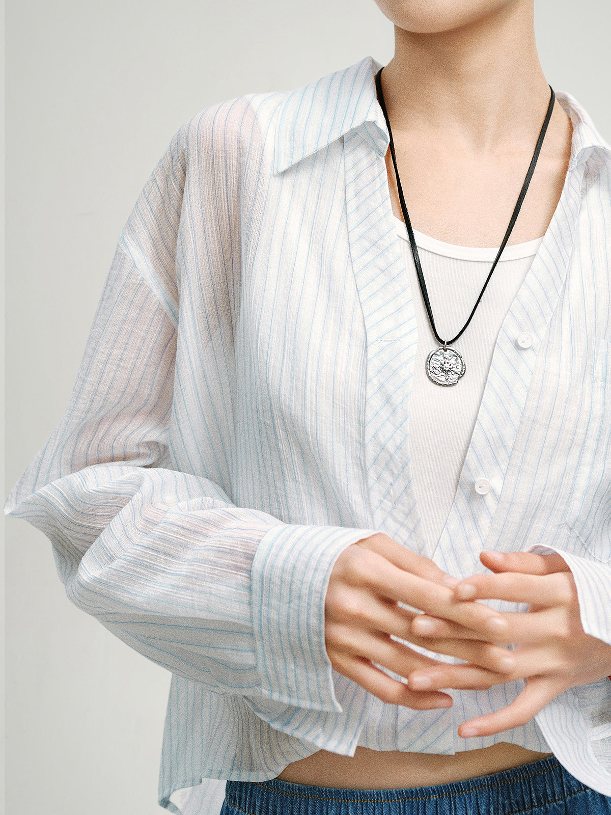 Striped Lyocell V-Neck Layered Tank-Top Blouse