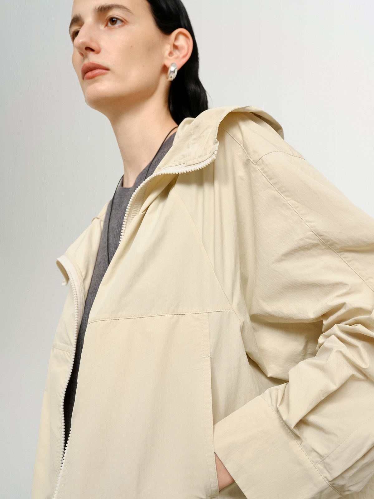 Zip Down Cotton Hooded Jacket