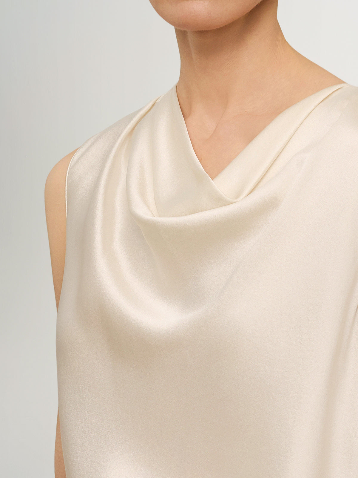 Sleeveless Draped Cowl-Neck Pure Silk Top