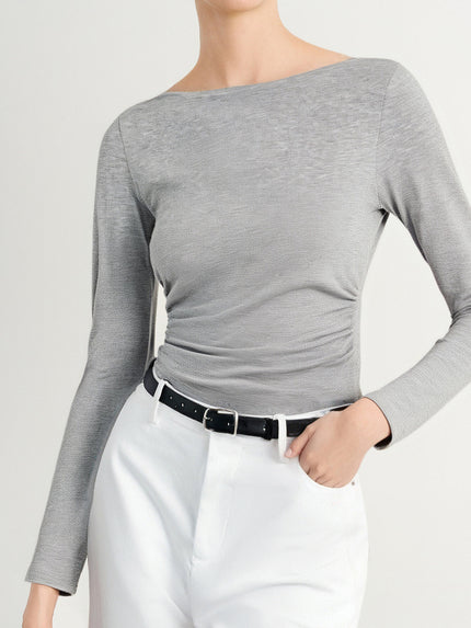 Gray Boat-Neck Fitted Top