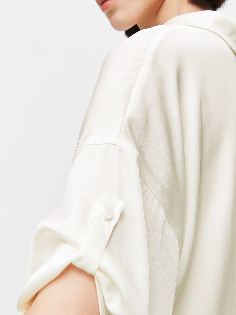 Collared V-Neck Silk Shirt