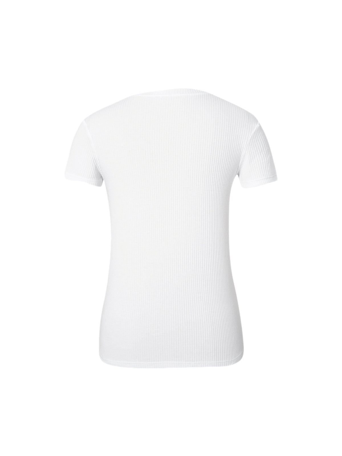 Women's Plain White Round Neck Cotton Knit Casual Yoga T-Shirt 5F8100992U