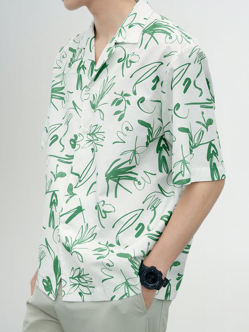 Load image 1 in gallery view. Cotton-Silk Printed V-Neck Shirt