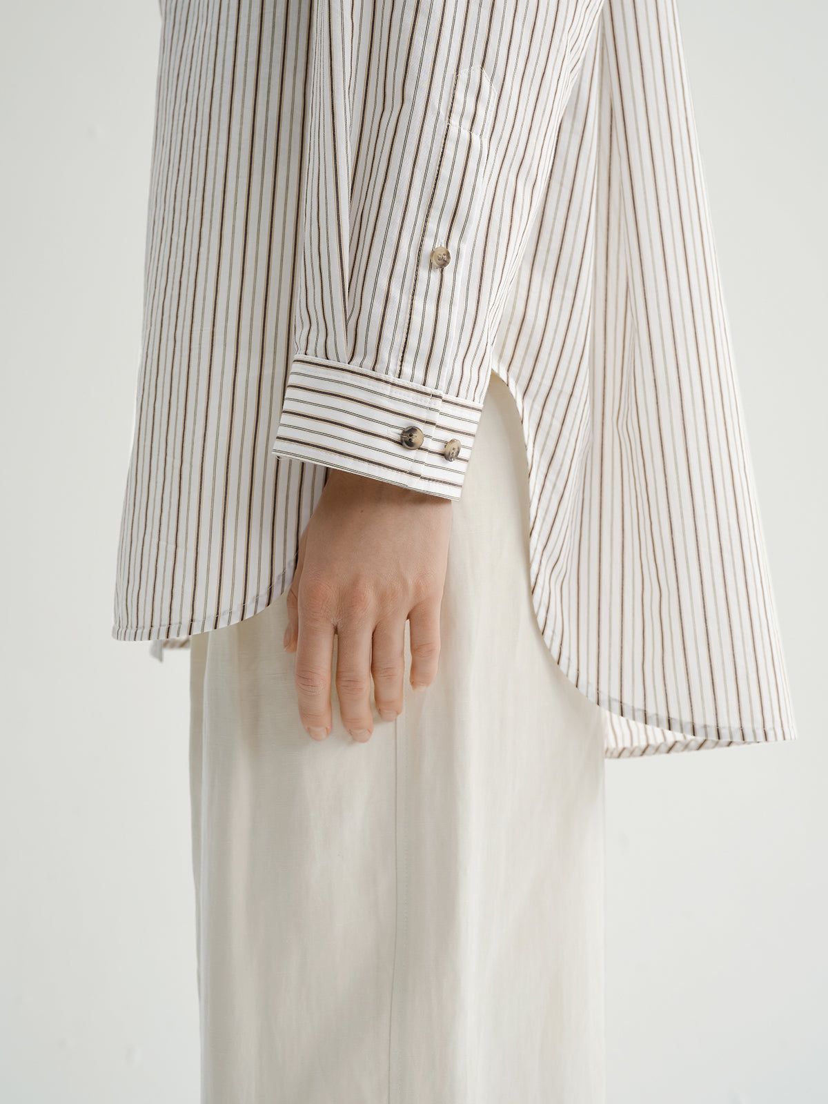 Brown Striped Drop-shoulder Lightweight Shirt