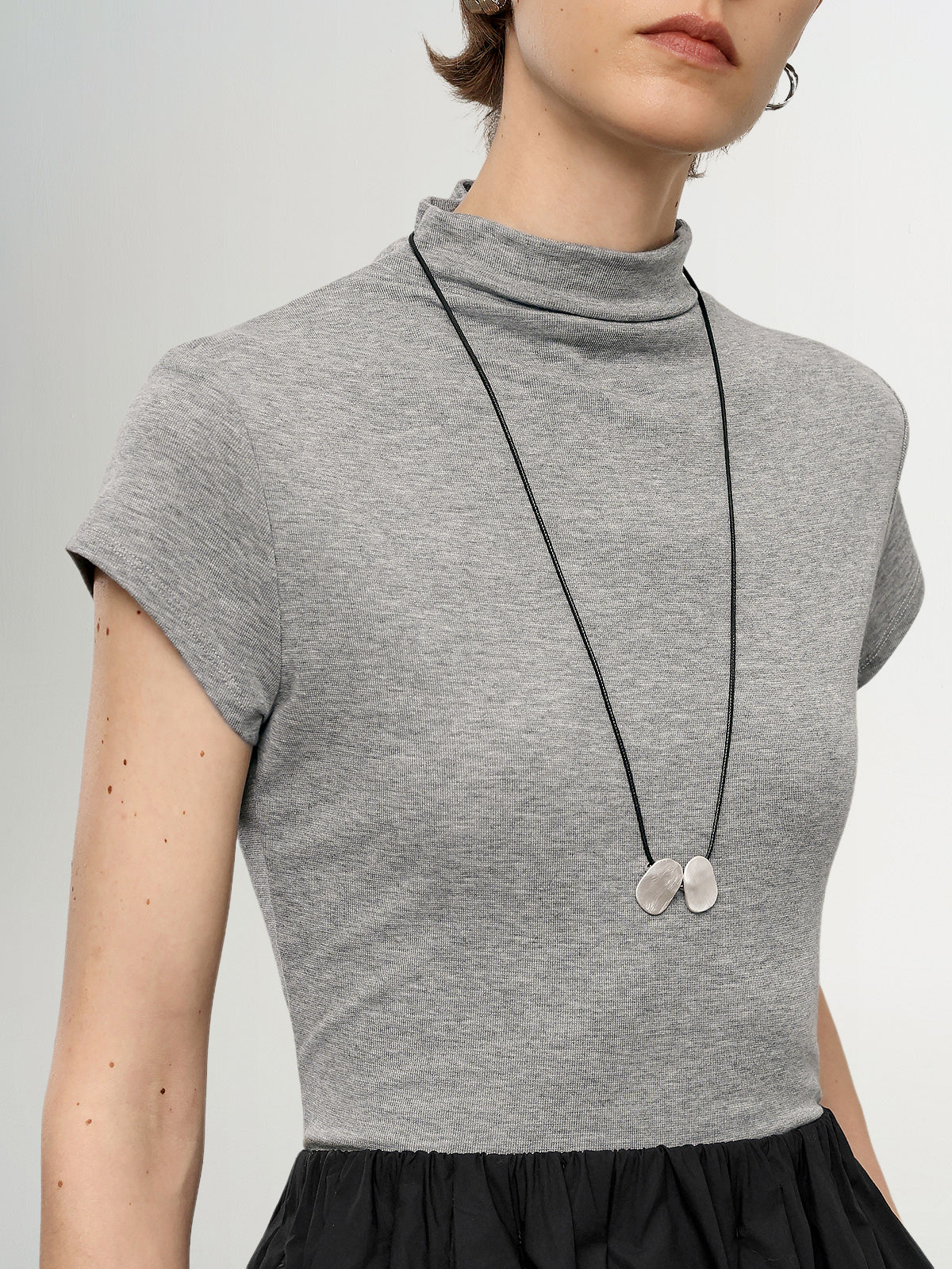 Lyocell Mock Neck Short Sleeve Top