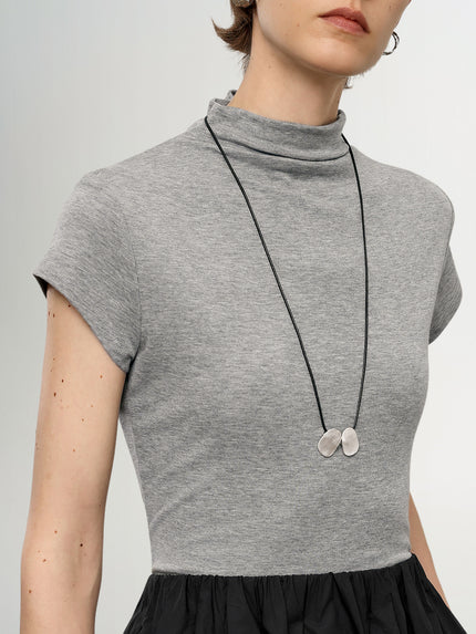 Lyocell Mock Neck Short Sleeve Top