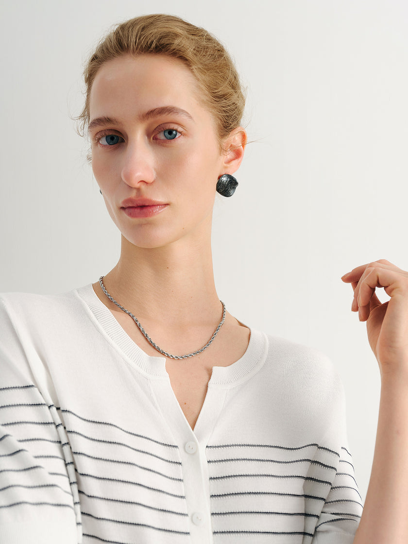 Lyocell Striped V-Neck Tee