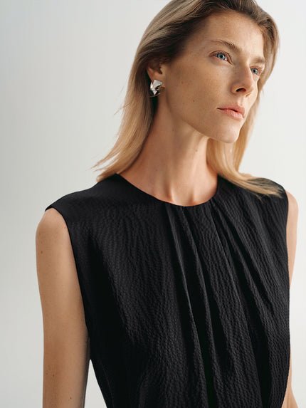 Gathered Sleeveless 100% Silk Top