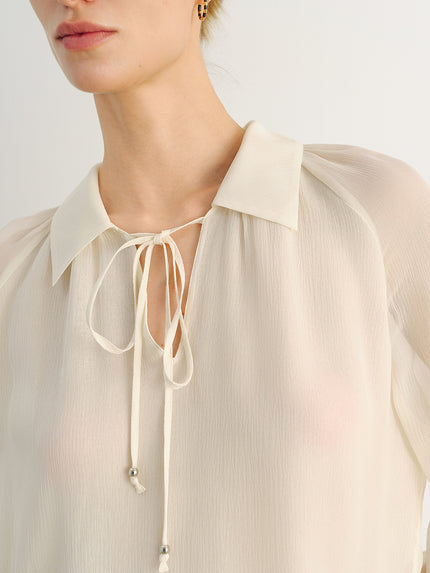 Tie-Neck Silk Raglan Blouse