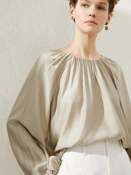 Load image 1 in gallery view. Pleated Neck Blouse