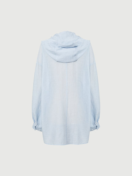 Linen-Cotton Hooded Long-Sleeve Shirt