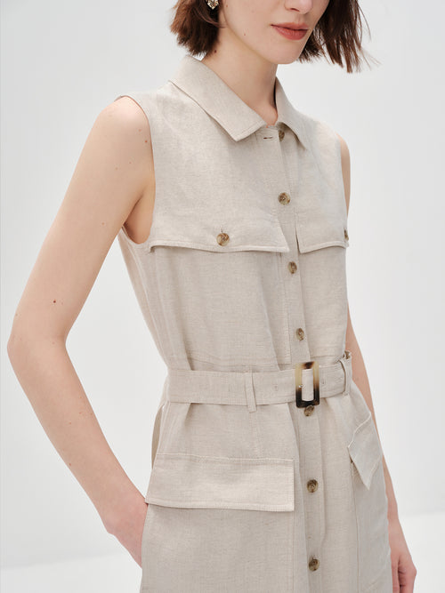 Load image 1 in gallery view. Lyocell Sleeveless Collared Dress with Belt