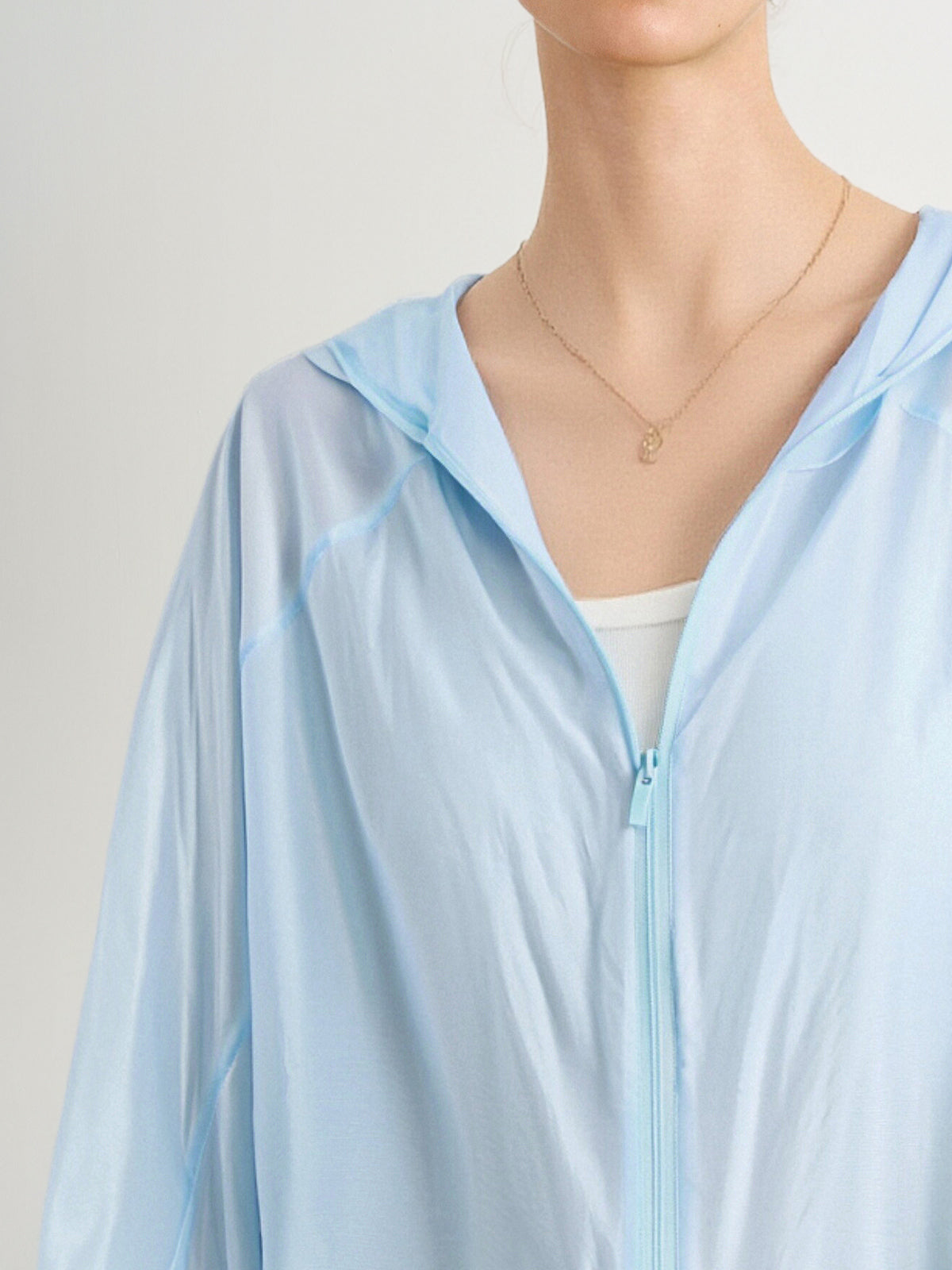Light Blue Silk Hooded Jacket