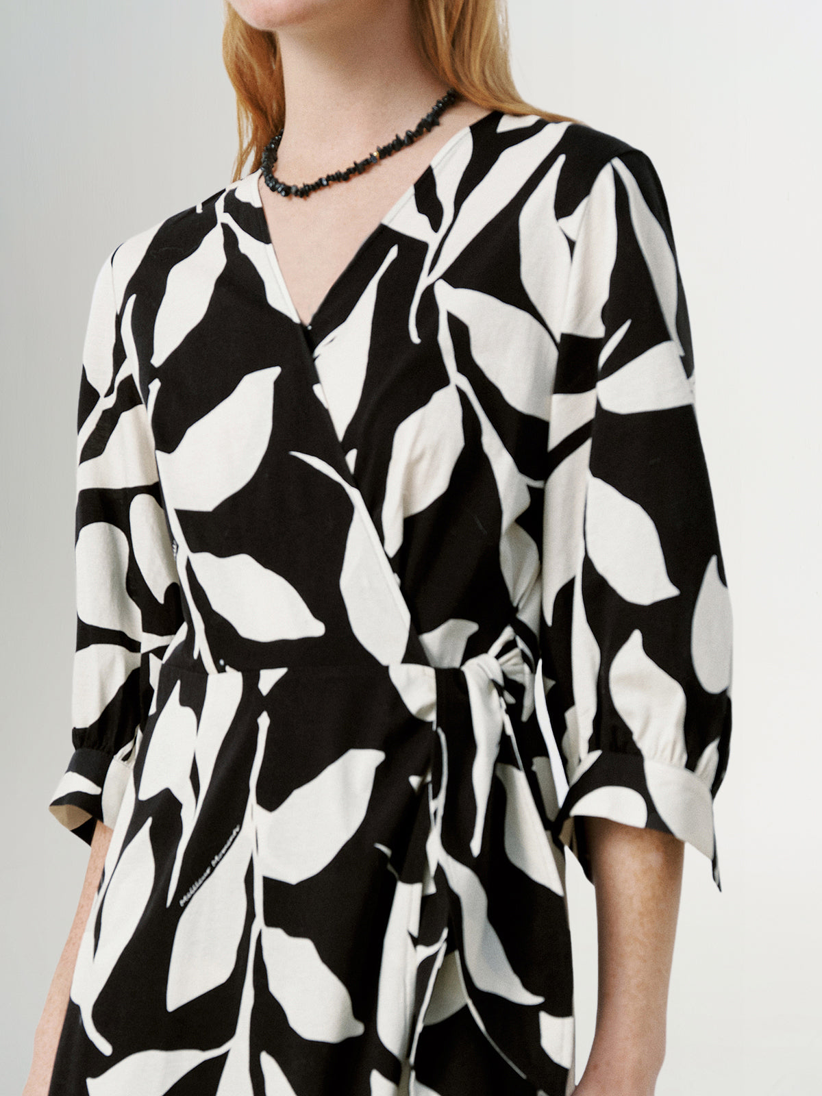 Cotton Floral V-Neck Mid-Sleeve Dress