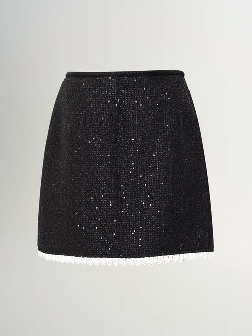 Load image 1 in gallery view. Wool-Sequin Straight Mini Skirt