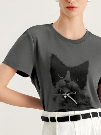 Grey Cat Graphic  Tee