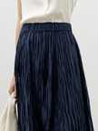 Women's Navy Blue Pleated A-Line  Elegant Long Skirt 5F4241731