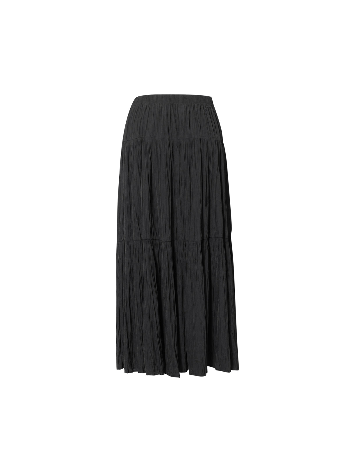 Women's Black Pleated Design Long Skirt 5994140701