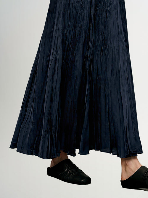 Load image 1 in gallery view. Deep Blue Crinkled Maxi Skirt