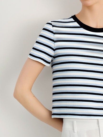 Cotton Blend Striped Cropped Tee