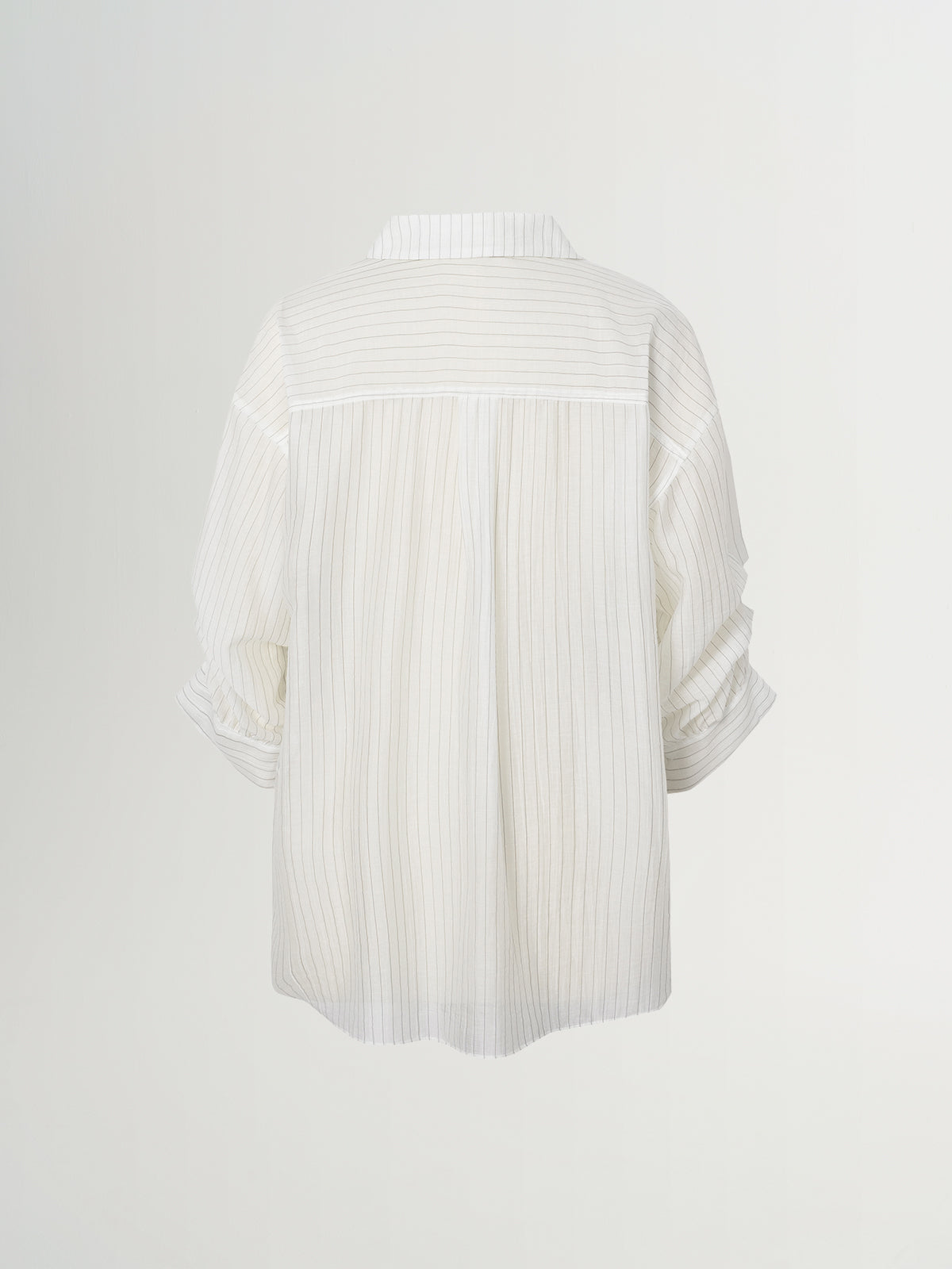 Collared V-Neck Pinstriped Shirt