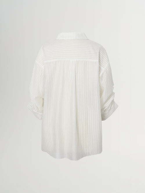 Load image 1 in gallery view. Collared V-Neck Pinstriped Shirt