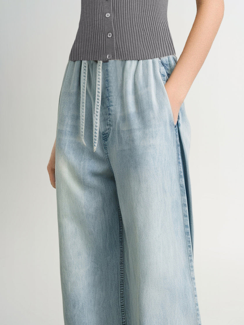 Wide-Leg Lyocell Denim Drawstring  Pants
