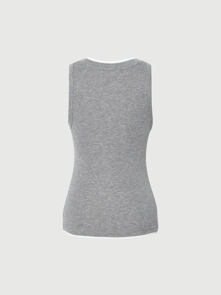 Women's Gray Round Neck Sleeveless Vest Top 5F6801392X