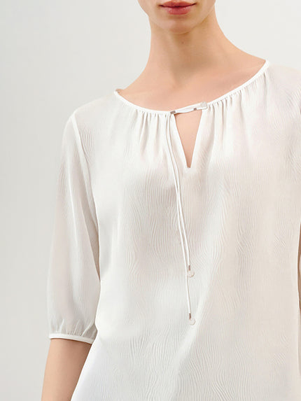 Silk Wave-Texture Short-Sleeve Blouse