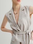 Linen-Blend Sleeveless Belted Vest