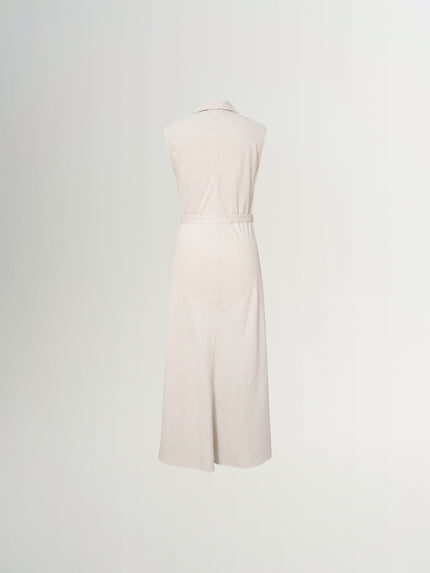 Collared V-Neck Sleeveless Belted Dress