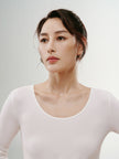 Women's White Round Neck Slim Fit Yoga Knitwear Top 5F8101083U